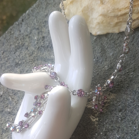 💜 Purple rhinestone tears necklace - Picture 2 of 9